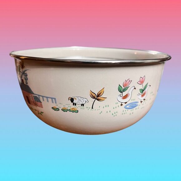 Vintage Set of 2 Metal International Heartland Enamel Nesting Bowls - Picture 7 of 8